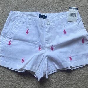 Polo by Ralph Lauren Kid’s White Shorts with Pink Embroidery